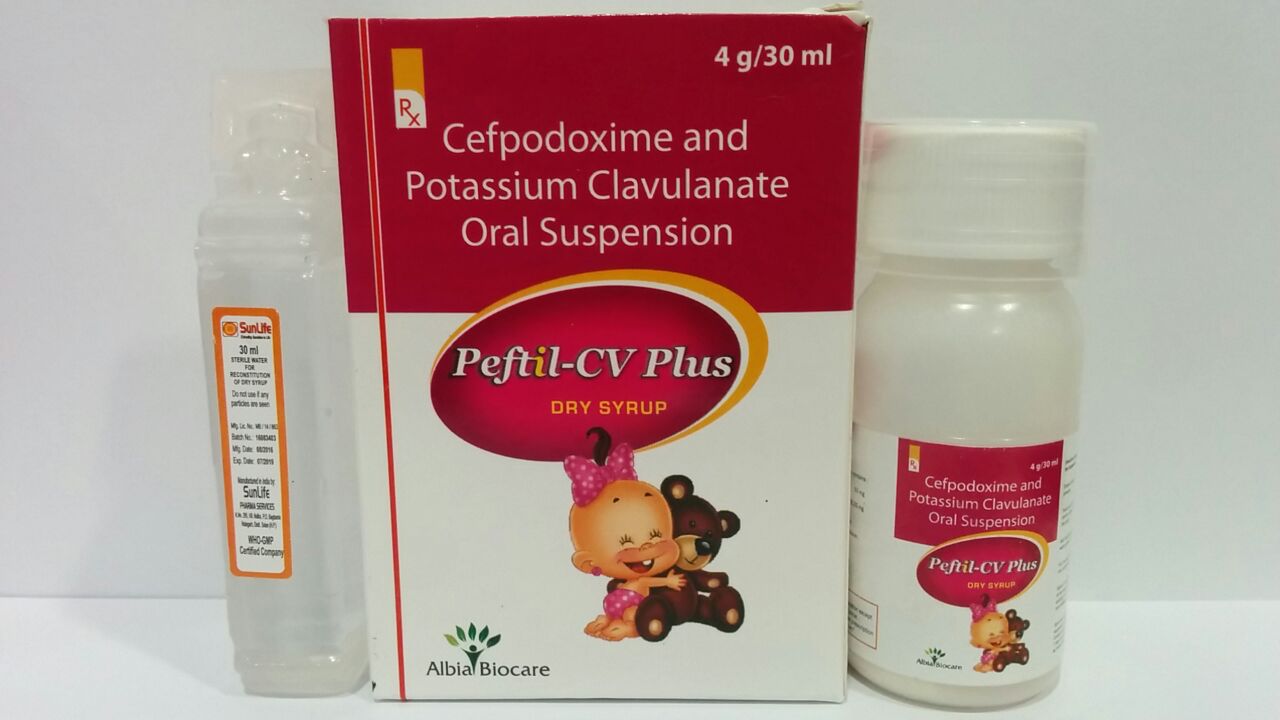 PEFTIL-CV PLUS DRY SYP | Cefpodoxime Proxetil 50mg + Clavulanic Acid 31.25mg (per 5 ml) + Water for Syp.